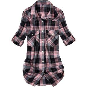 Womens Plaid Flannel Shirts- Long Sleeve Roll Up (XS-5XL)